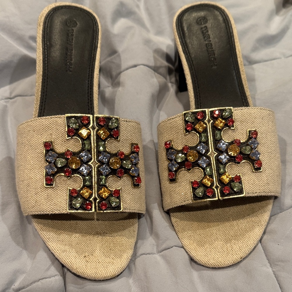 Tory Burch Inez Mules with Colorful Embellishments